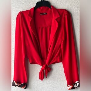 Red long Sleeve Tie Front Blouse Size M